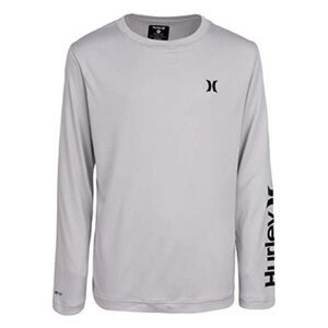 NEW HURLEY Kids Boys Icon Heathered UPF Long Sleeve Top in Grey